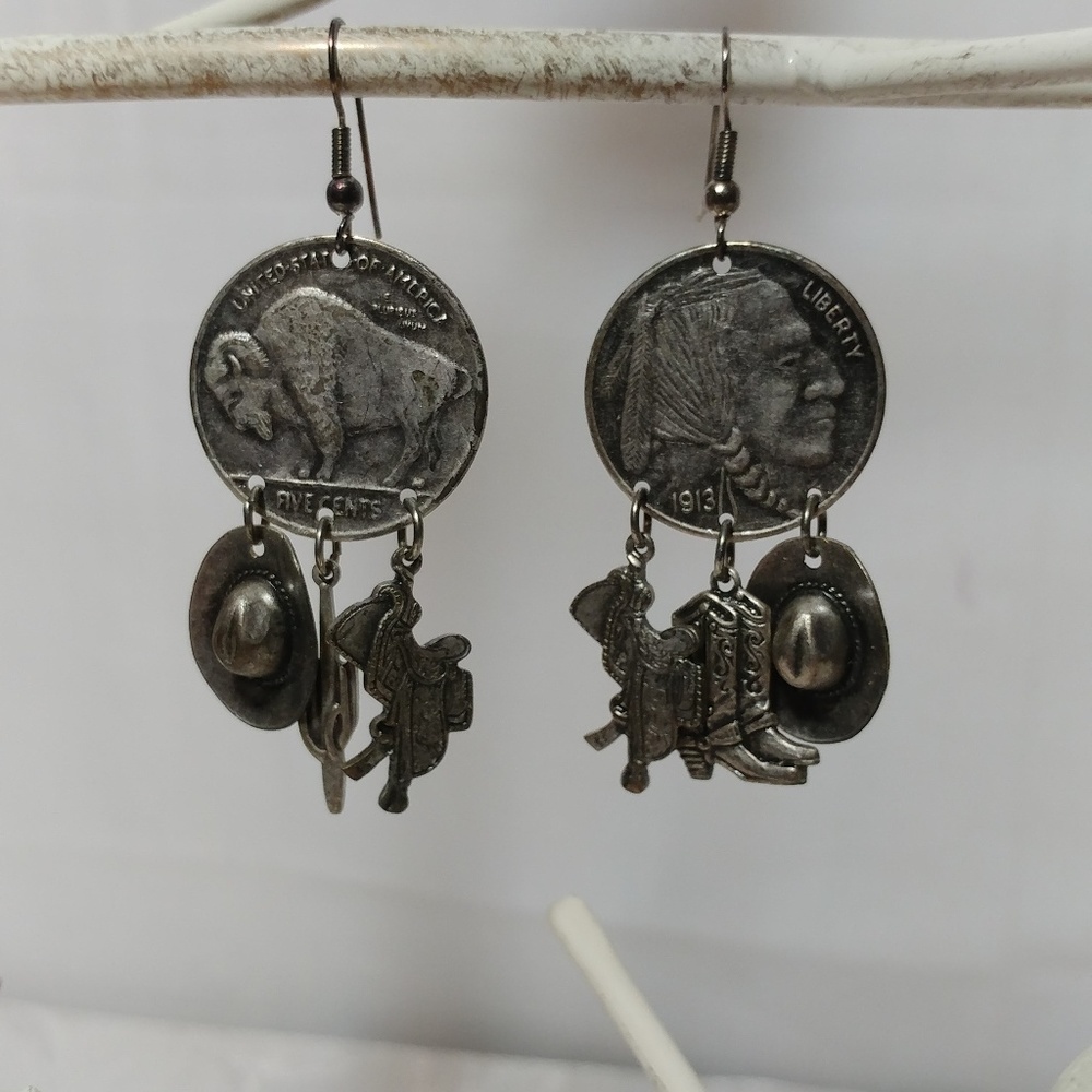 Large Coin Western Earrings